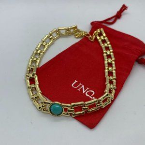 UNO de 50 Necklace Linda NECKLACE squared links and green Murano glass Gold
